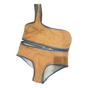 Fendi Orange Striped One-Shoulder Swimsuit